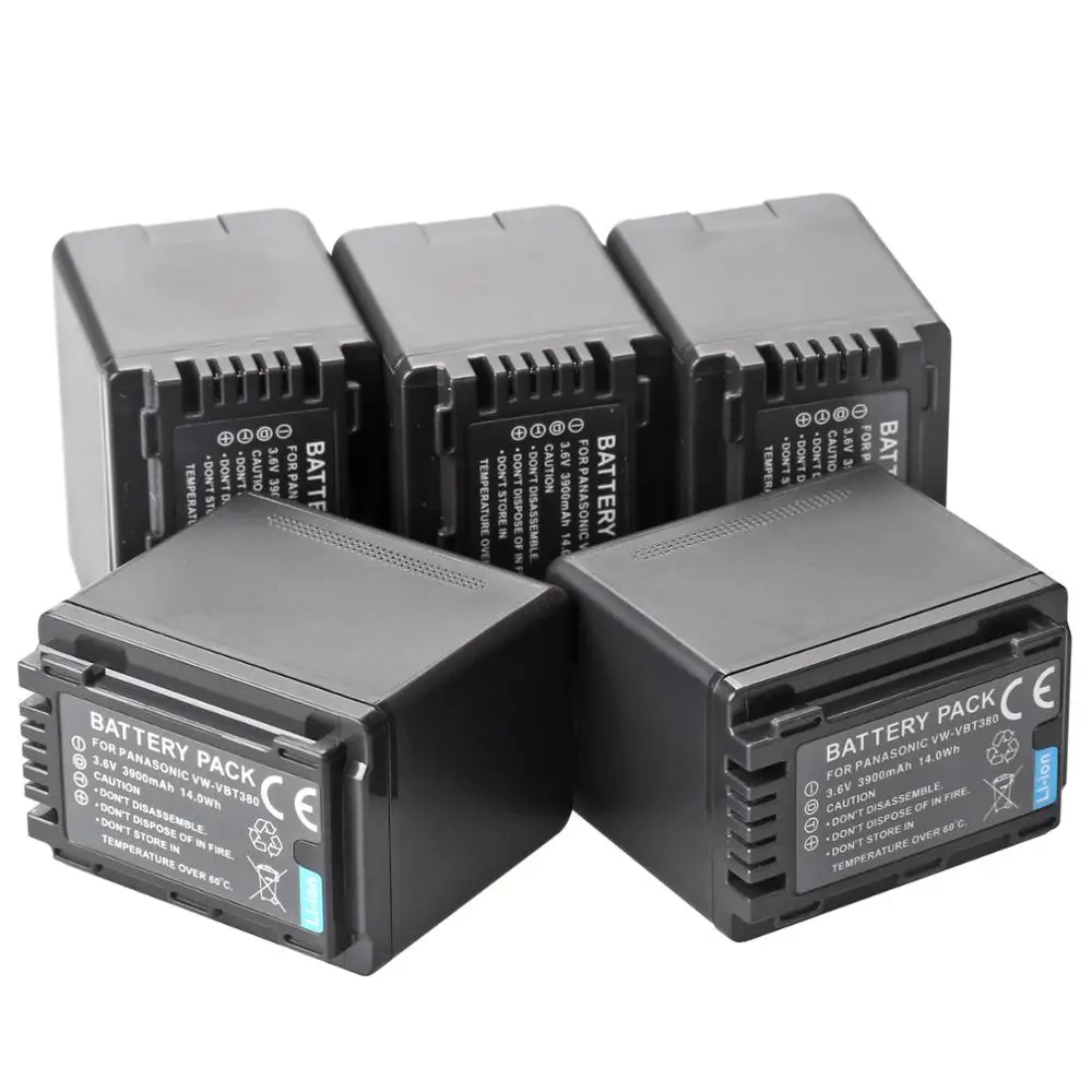 5 шт. 3900 мА/ч VW-VBT380 VBT380 Батарея для цифрового фотоаппарата Panasonic HDC-HS60 HS80 SD40 SD60 SD80 SD90