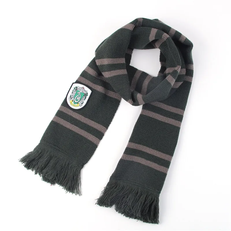 Slytherin scarf Шарфы Гермионы, Маскарадные костюмы Гриффиндор Слизерин, хаффлпуф, когтевые шарфы, шарфы Гермионы для мужчин, женщин, мальчиков и девочек на Хэллоуин - Цвет: Slytherin scarf