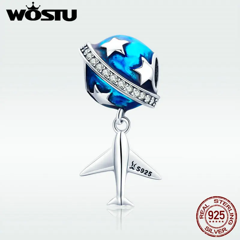 WOSTU Настоящее 925 пробы серебро мечта путешествия самолет Симпатичные Бусины Подходят браслет ожерелье ювелирные изделия подарок DXC887