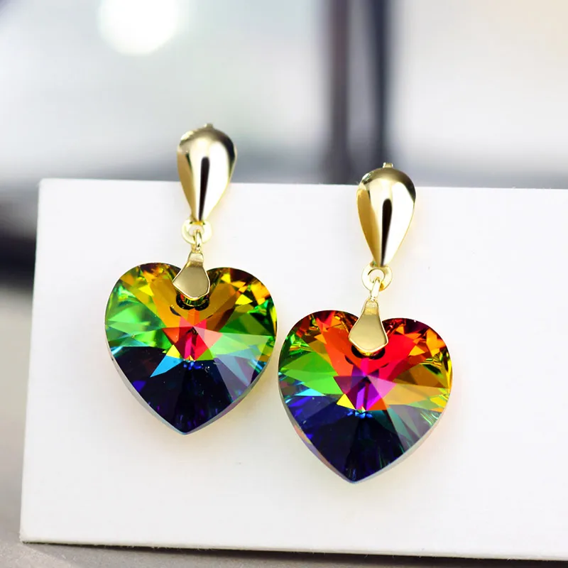 Neoglory Austria Crystal Stud Earrings Elegant Romantic Heart Style Light Yellow Gold Color Trendy For Lady Sale Party Wedding | Украшения