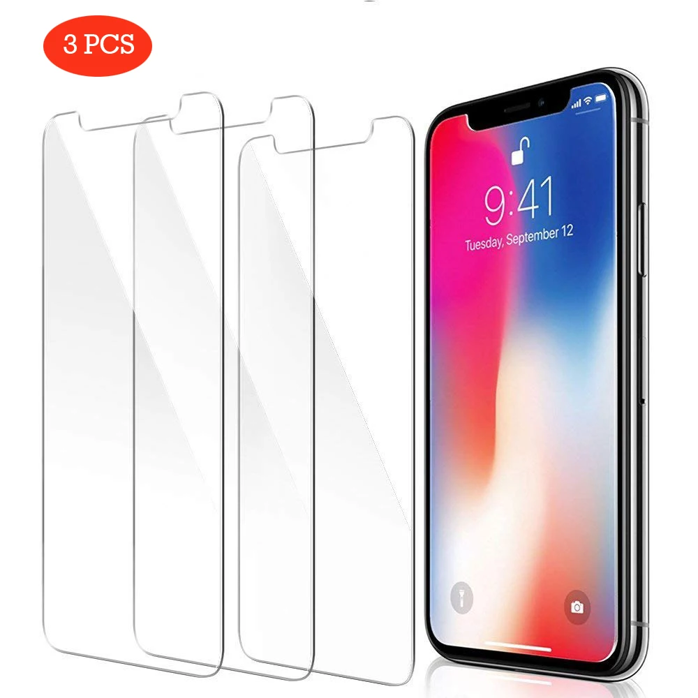 3 шт оконное стекло для iPhone X XR XS Max Защитная пленка экрана 7 8 Plus 6 6S 11Pro MAX закаленное