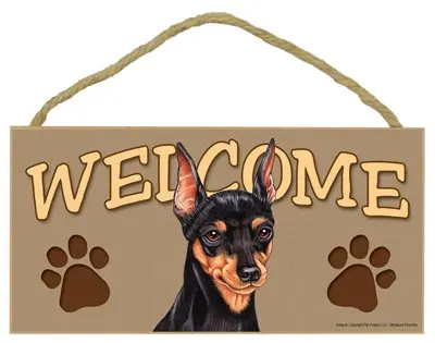 Meijiafei миниатюрный Pinscher знак приветствия 5 дюймов x 10 МДФ деревянный налет|plaque
