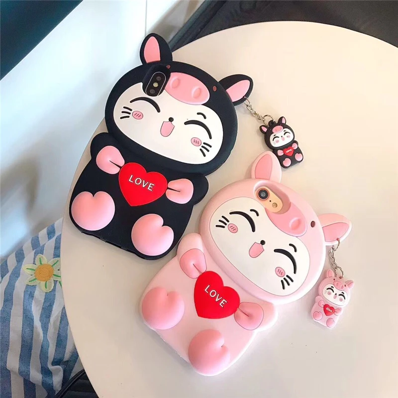 Милый мягкий силиконовый чехол для мобильного телефона с 3D рисунком кота IPhone X XS