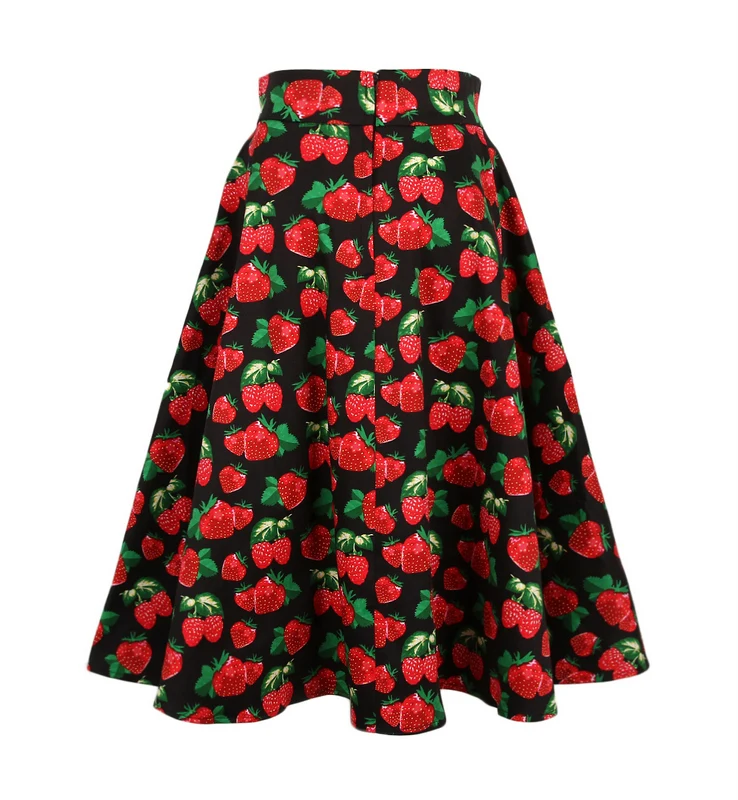 Винтажная юбка с высокой талией и принтом клубники рокабилли|clothing shop display|clothing