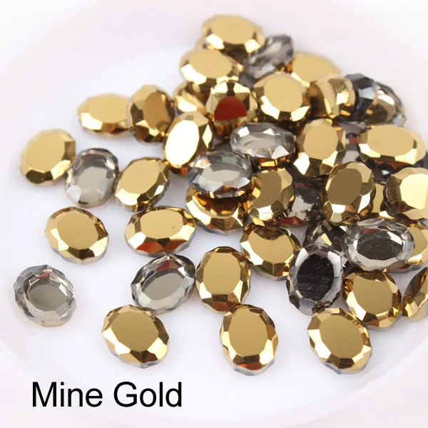 Mine Gold Зеркальная поверхность, не требующей горячей фиксации Стразы овальной формы 6x8 мм 30/100 шт./упак. для художественного оформления ногтей, ручная работа аксессуары свадебное платье для девочки ясельного возраста и сумка-чехол для нейл-арта - Цвет: Mine Gold