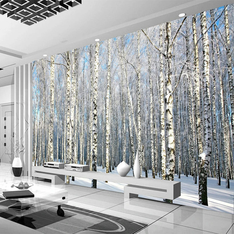 Пользовательская настенная ткань современный 3D березовый лес ландшафт фотообои