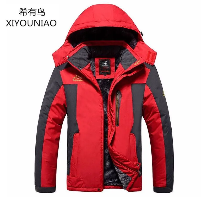 Autumn Winter Men Waterproof Windproof Thermal Hiking Jackets Men Breathable Fleece Warm Outdoor Windbreaker Jacket Plus Size9XL