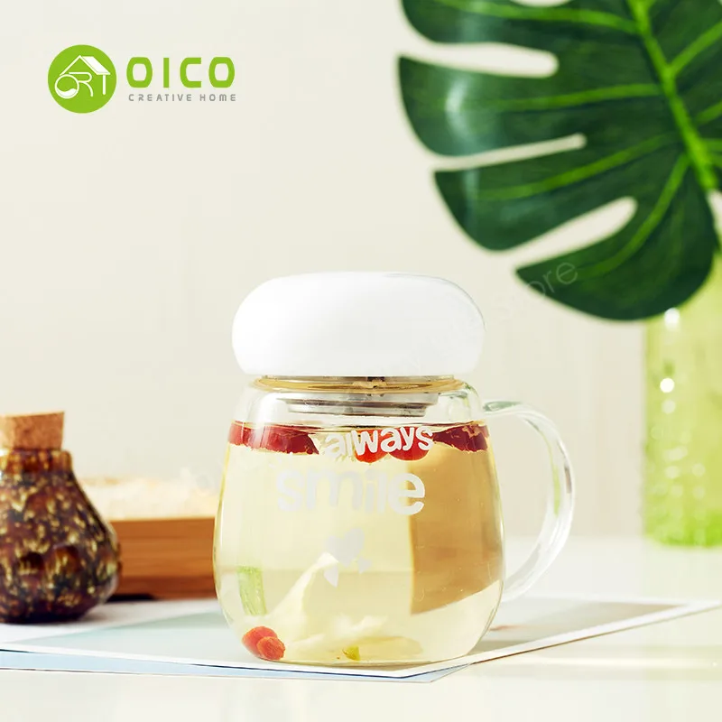 OICO 280ML Mushroom Glass Cup Portable Lid Tea Strainers Belt Sets Lovers Mug With Filter and Handle | Дом и сад