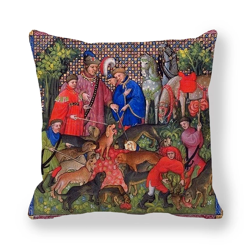 2 45cm*45cm medieval greyhound and Royal Hunt linen/cotton throw pillow covers couch cushion cover home decor pillow - Цвет: 2