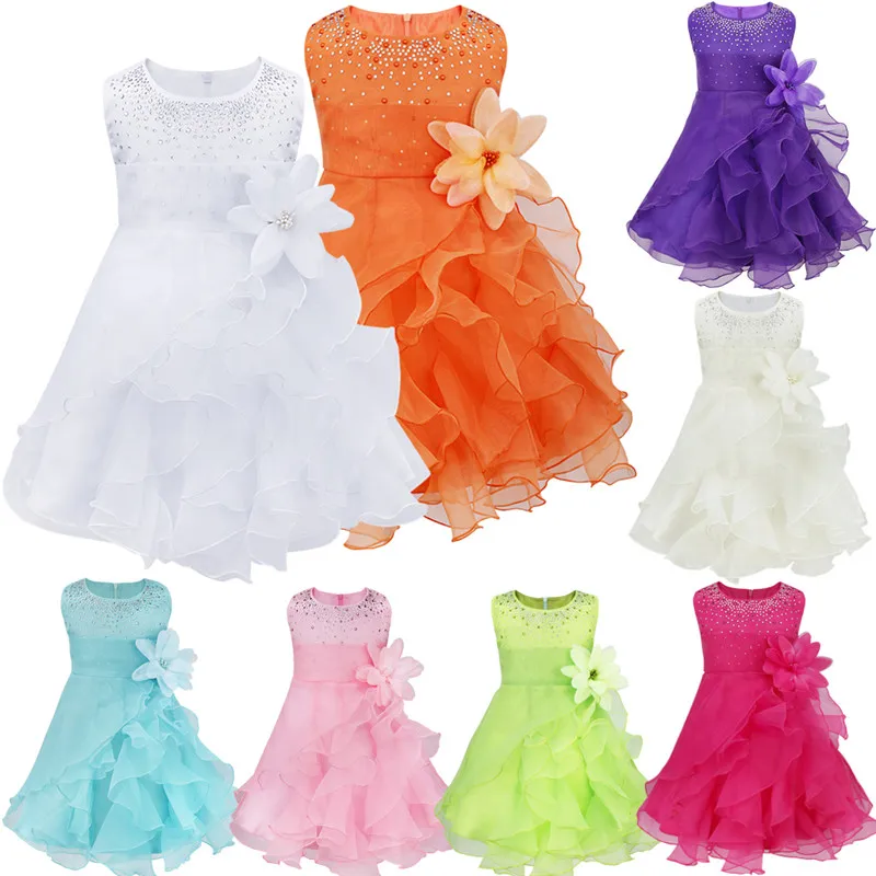 Baby Girls Rhinestone Princess Wedding Pageant Party Ruffle Flower Girl Dress for Birthday Dresses Vestido | Детская одежда и