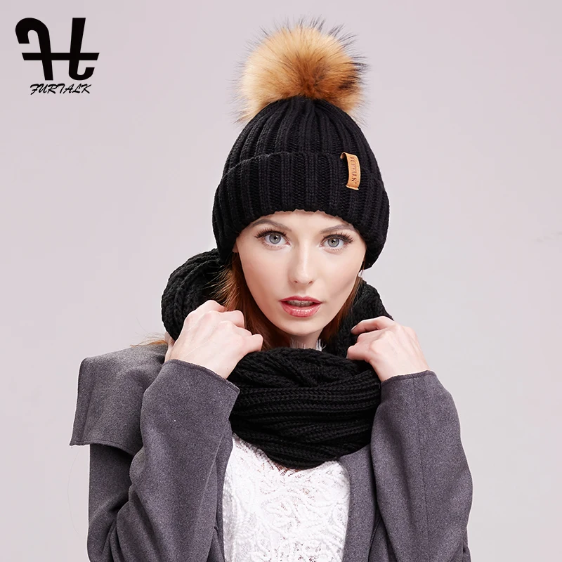 Furtalk женская вязаная зимняя шапка и шарф комплект Pom Beanie шапки Вязание