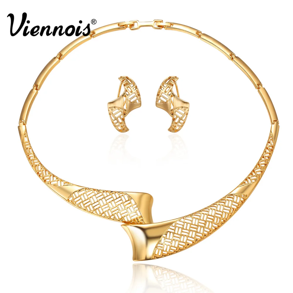 Viennois Золото Полости Цвета Ювелирные Наборы Женщины Ожерелья Серьги Набор