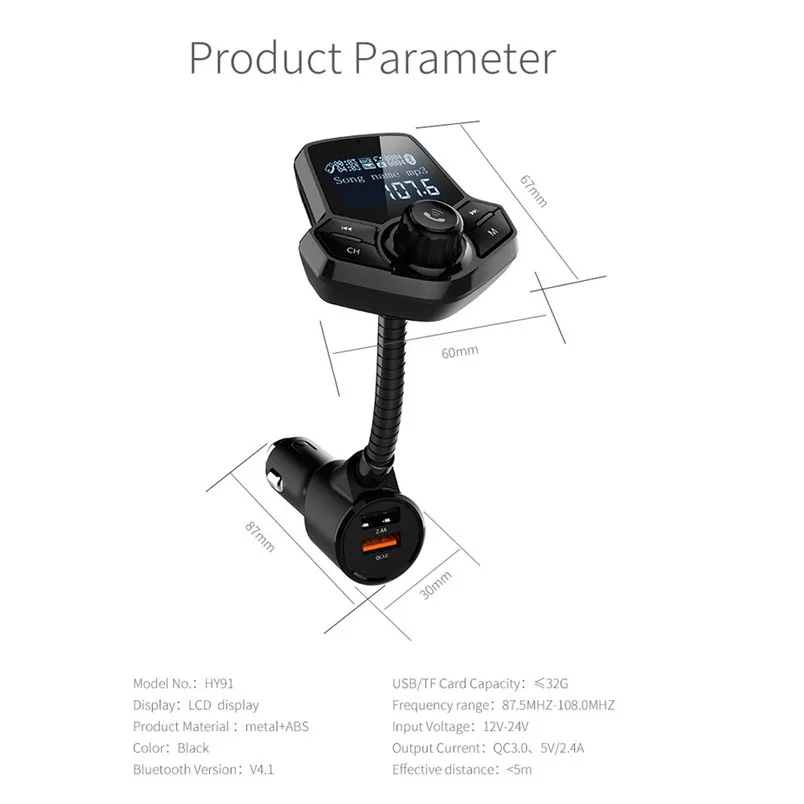 Wireless Bluetooth FM Transmitter Handsfree MP3 Player Radio Car Kit V4.2 Support TF Card U disk 30NT29 | Электроника