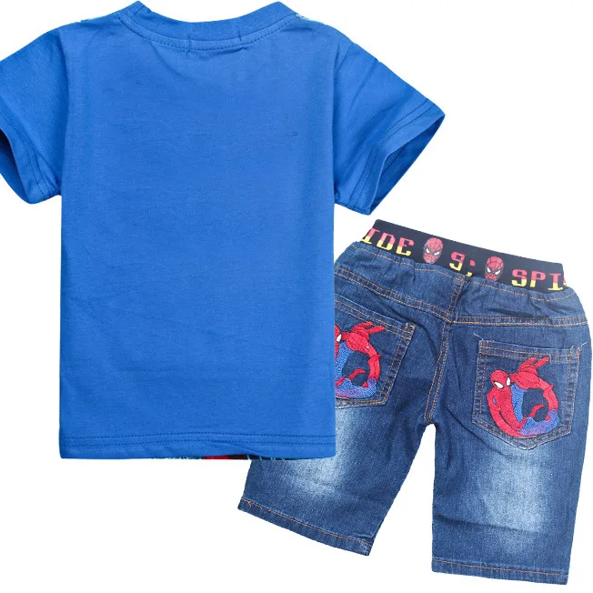Children T-Shirt Spider-Man Cartoon suit with superman pattern Kids Shorts Tops Tees Summer Teenager Boys Batman cloth | Детская одежда