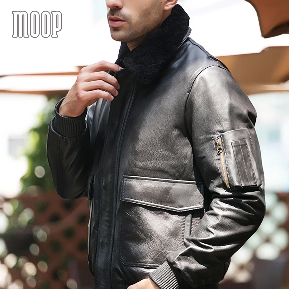 Зимние Черные натуральная кожа куртка мужская из коровьей кожи мотоциклетные