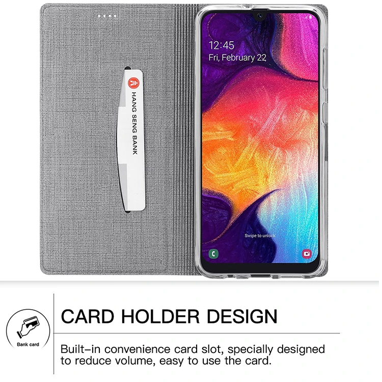 Роскошный тканевый флип чехол для Samsung Galaxy A50 кошелек с кармашком карт Магнитный