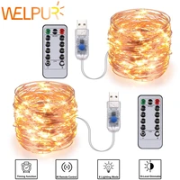 festive outdoor copper string light 10m 20m remote control timing battery usb garden light for party christmas decoration