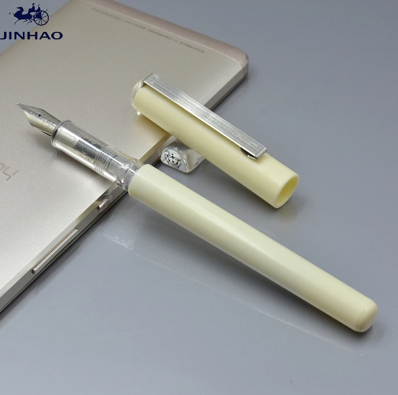 JINHAO 991 F nib кремово белая смоляная авторучка с серебряным зажимом для школы офиса