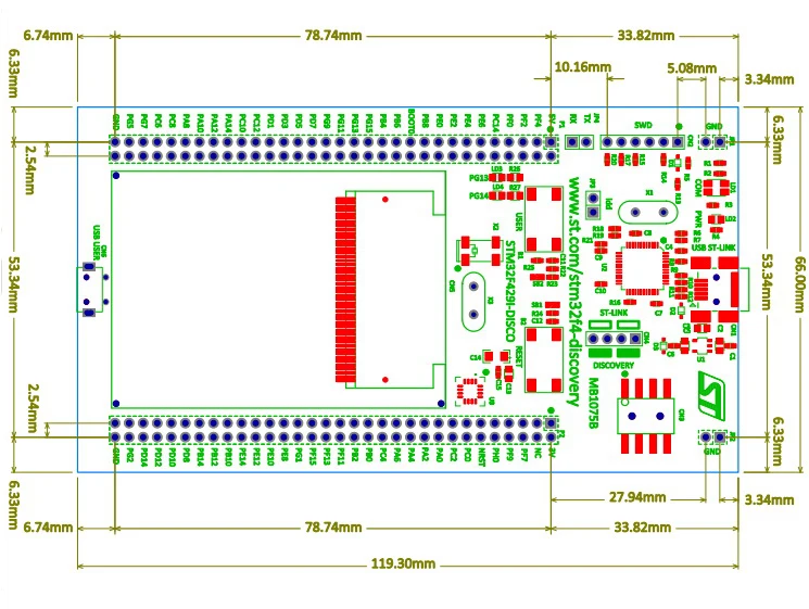 ST Оригинал 32F429IDISCOVERY/STM32F429I-DISC1 MB1075C STM32 макетная плата Discovery kit с STM32F429ZI MCU 2048KB FLASH |