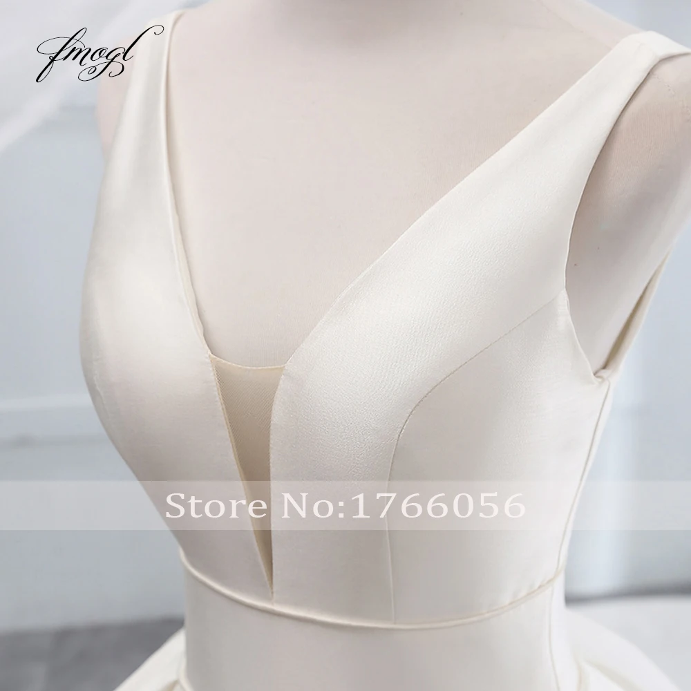 Fmogl Vestido De Noiva, v-образный вырез, бальное платье, свадебные платья,, простое, часовня, шлейф, матовое, атласное, Драпированное, принцесса, свадебное платье