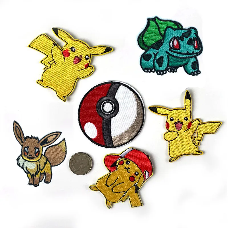 6PCS-LOT Логотип команды Pikachu Pokemon Go, нашивки на железе для одежды, 70*70 мм, серия игр, косплей костюм, вышитая эмблема, значок - Цвет: 6PCS-LOT
