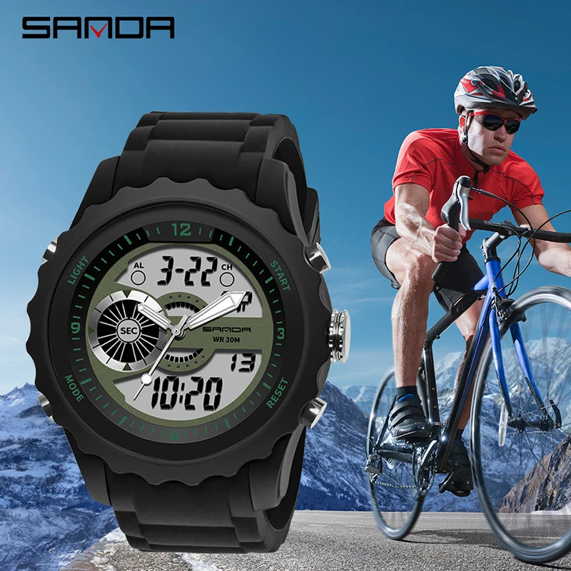 SANDA Мужские Аналоговые кварцевые цифровые часы с двойным дисплеем
