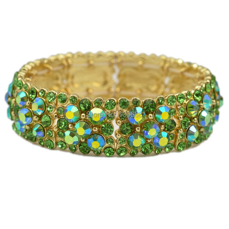 Весна Цвет зеленые Стразы AB Crystal офис леди эластичный браслет|stretch bracelet|bracelet
