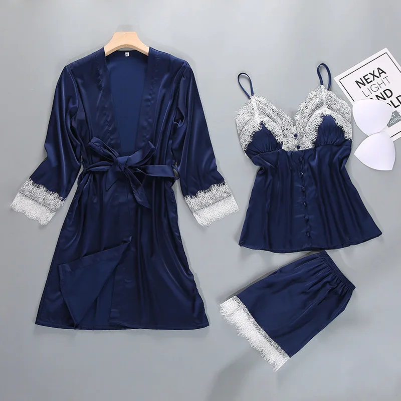 Серая Женская домашняя одежда пижамы 3 предмета топ на бретелях штаны костюм