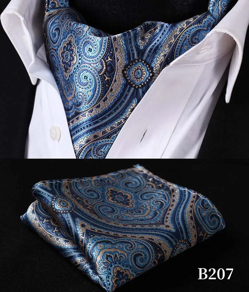 B207 Paisley Blue Вечерние, классический свадебный квадратный Карманный, Цветочный, Пейсли, в клетку, в горошек, Мужской Шелковый шейный платок, Аскот, галстук, носовой платок, набор# B2 - Цвет: B207 Paisley Blue