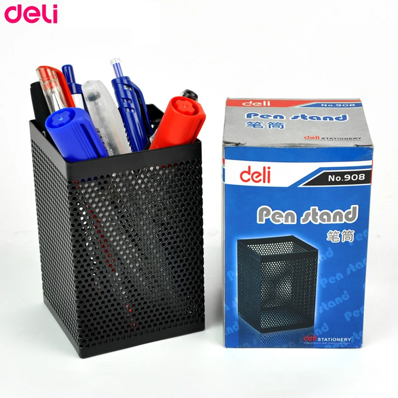

Deli 908 Black Pen Holders Stands Box Square Metal Students School Desk Storage Office Supplies Stationery