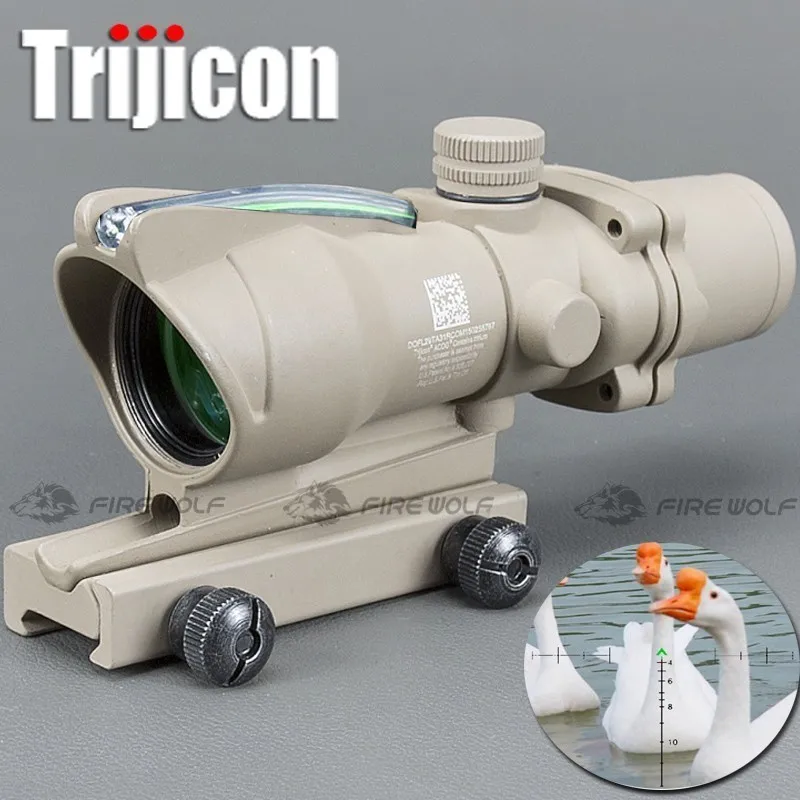 Охота Прицел ACOG 4X32 настоящий волоконный оптика красный освещенный точечный элемент Chevron Стекло гравированный сетка тактический оптический прицел - Цвет: SG-Chevron