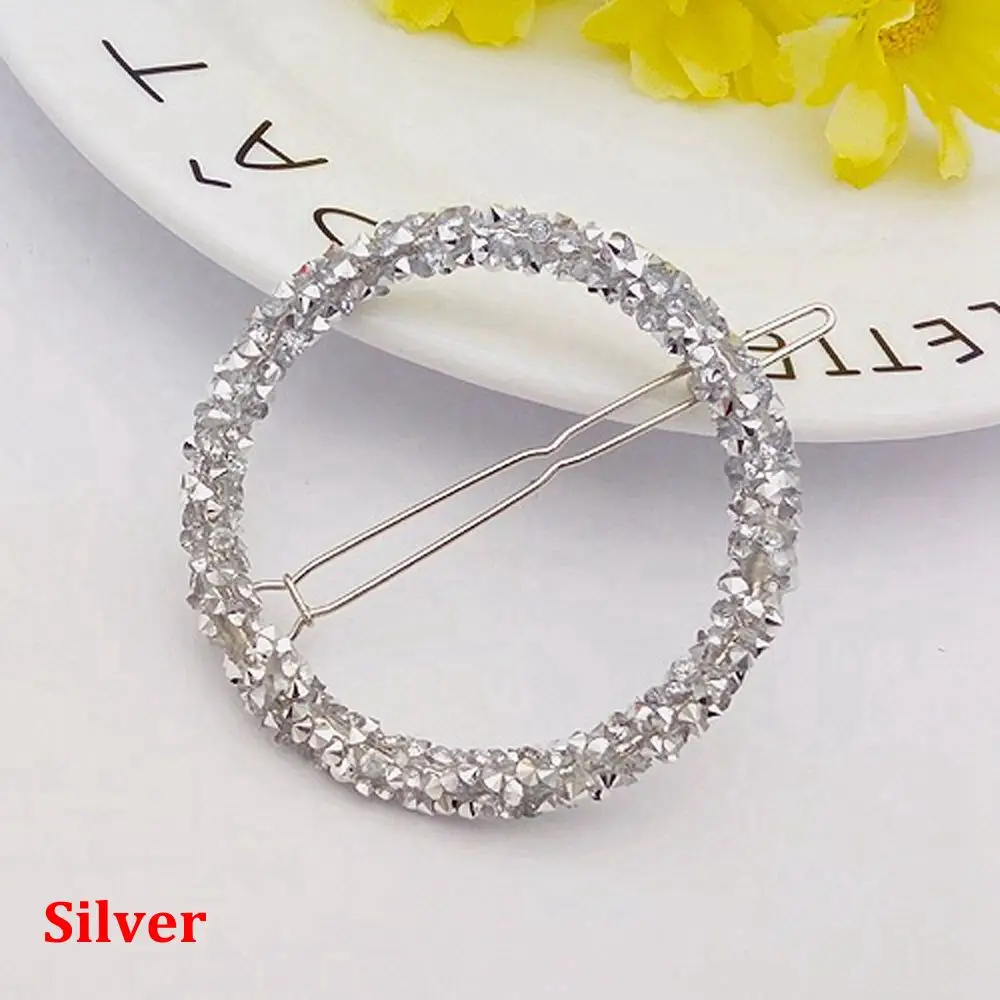 Round Silver Новые блестящие хрустальные стразы, заколки для волос для женщин, заколки для волос в форме звезды, круглой и треугольной формы, заколка, блестящие аксессуары для укладки волос - Окраска металла: Round Silver