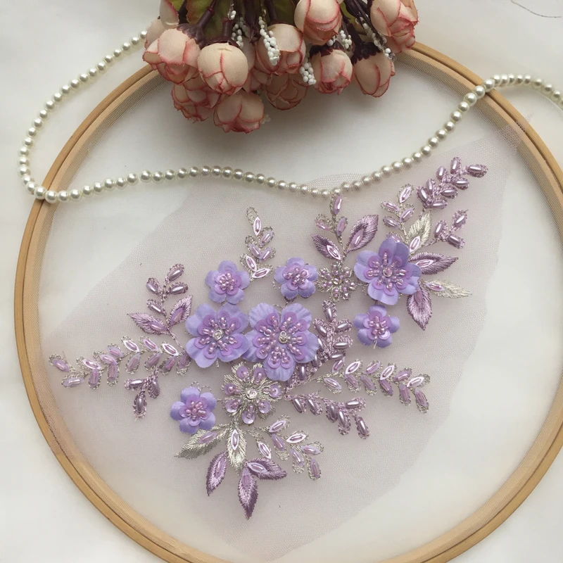 2 пары/4 шт. многоцветный DIY Аппликация из бисера ручной работы цветок патч свадебное платье аксессуары кружево вышивка, ремонт одежды RS1311