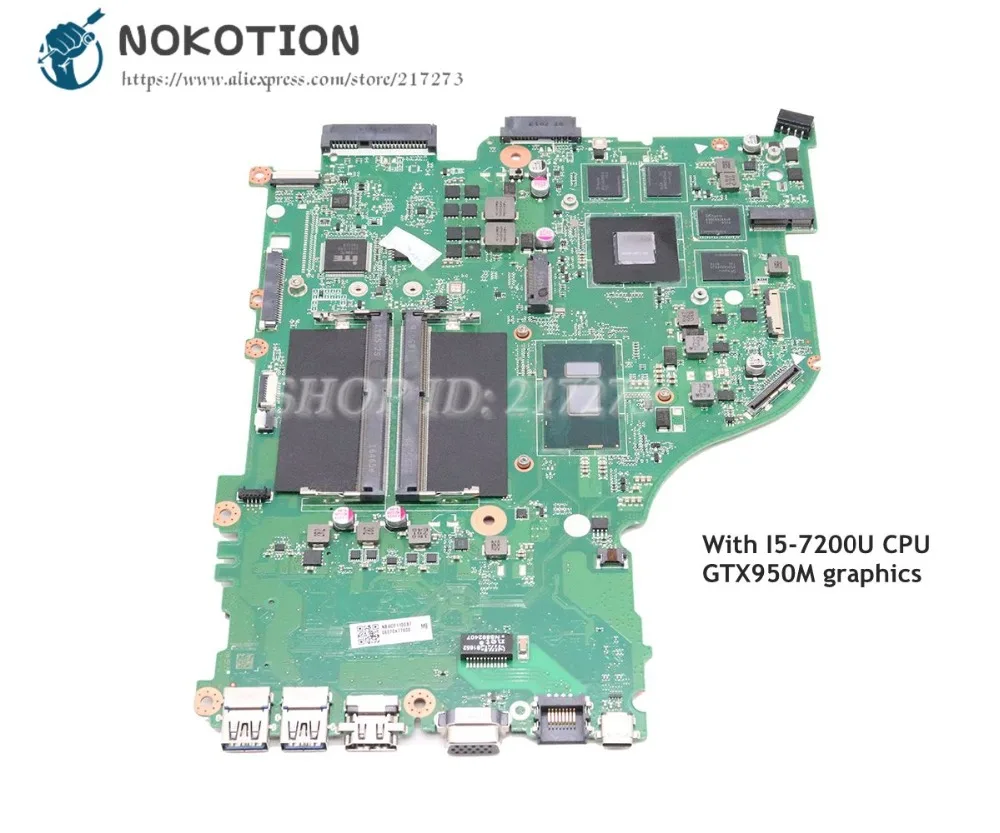 NOKOTION для Acer aspire E5-575 E5-575G материнская плата ноутбука SR2ZU I5-7200U CPU GTX950M DAZAAMB16E0 NBGDF1100B |