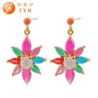 colorful crystal hypoallergic drop earring hot sale gold color cubic zirconia dangle earings for women girl party wholesale
