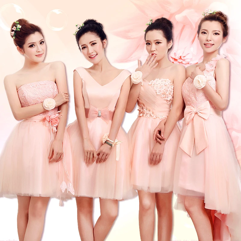 Женское кружевное платье подружки невесты розовое короткое официальное с