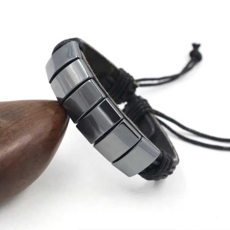 2016 модный браслет для женщин и мужчин безаллергенный черный из натуральной кожи