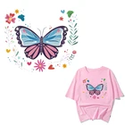 Нашивка с цветком бабочкой, наклейки с помощью утюга для девочек, одежда сделай сам, аппликация для футболки, термотрансферные виниловые наклейки для глажки одежды