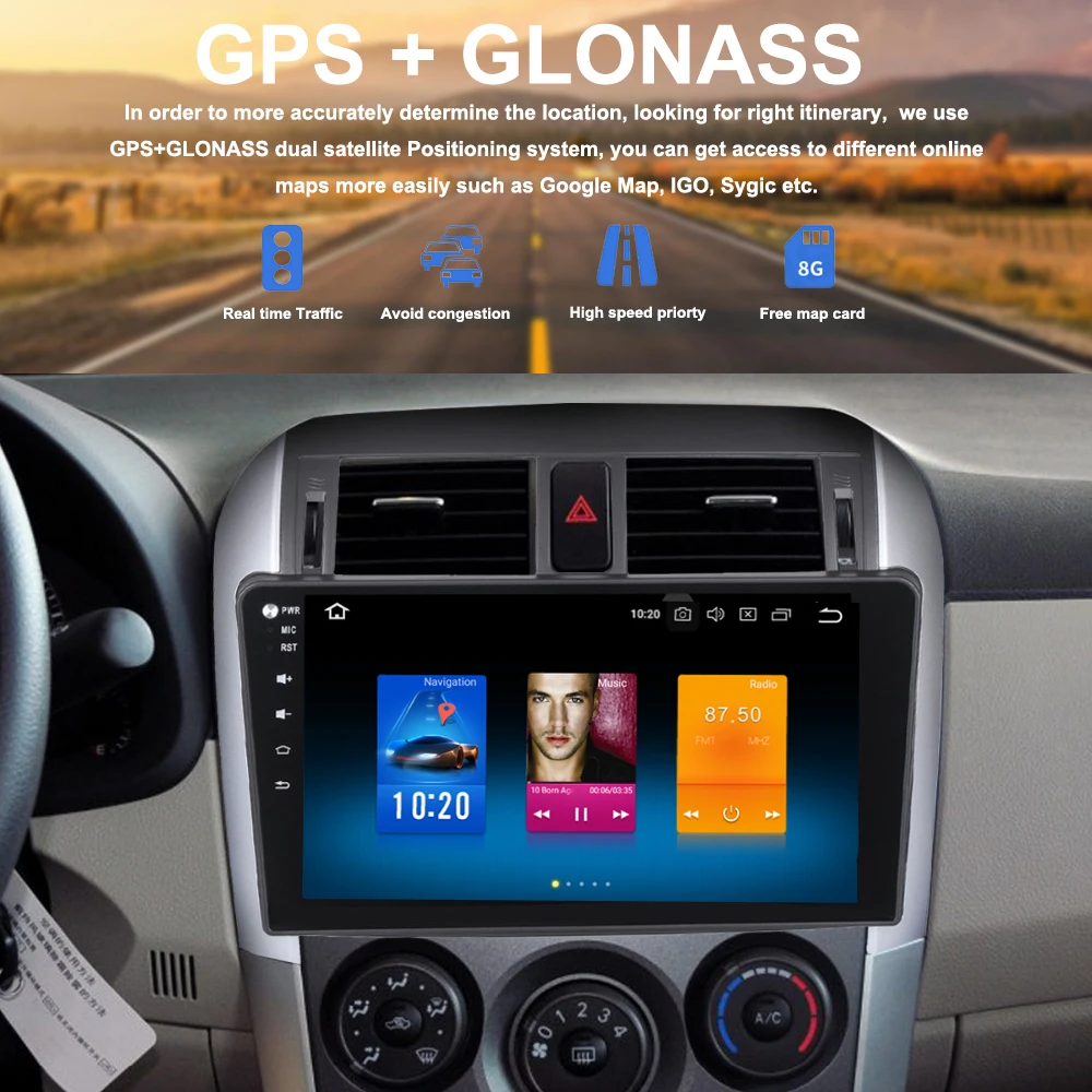 Автомобильный мультимедийный радио GPS для Toyota Corolla Navi 2008 2009 2010 2011 10 2 дюймов Android 8 0
