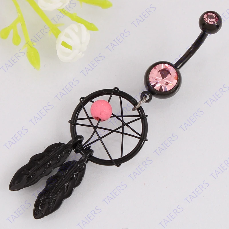 Красивое Черное кольцо для пупка Ловец снов модное Ювелирное Украшение пирсинга