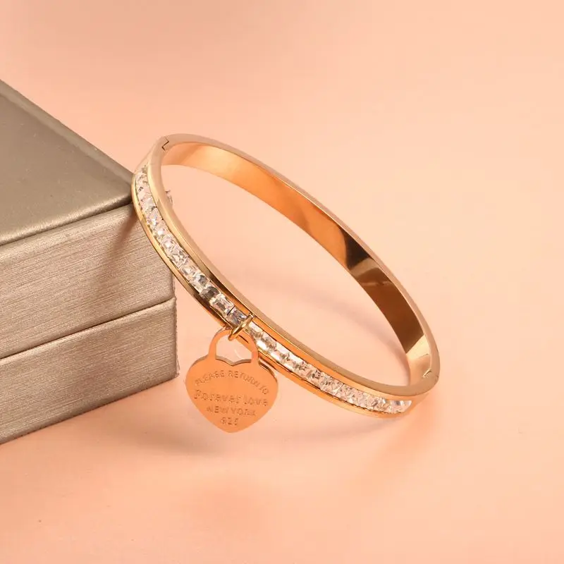 rose gold CZ браслеты и браслеты с кристаллами розовое золото цвет сердце открытый манжеты браслеты Femme браслеты для женщин любовника Свадебные Роскошные ювелирные изделия - Окраска металла: rose gold