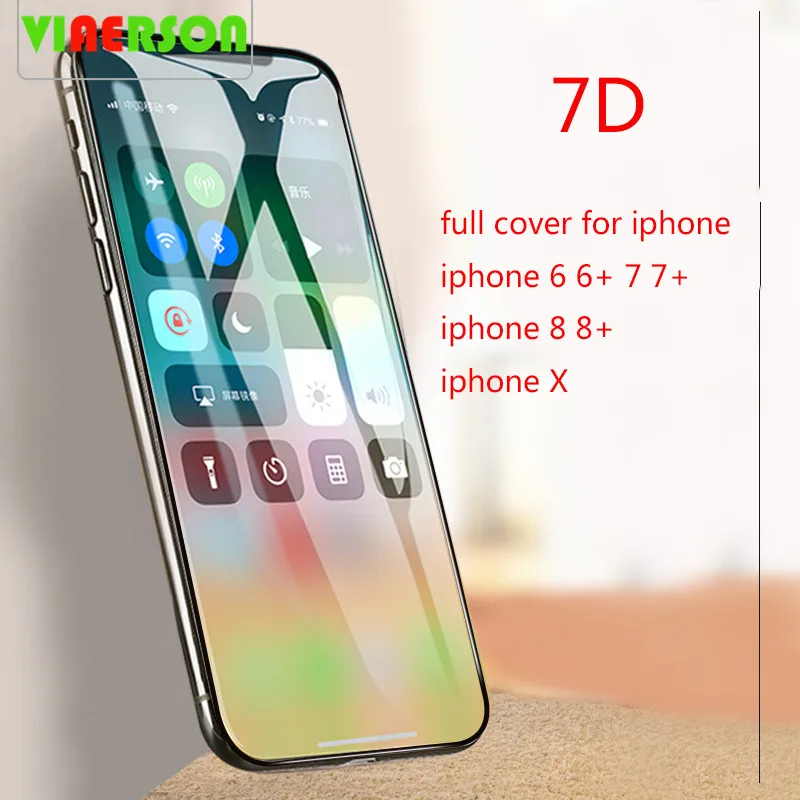 VIAERSON 7D Защитное стекло для iPhone X iphone 6 6s 7 8 Plus полное покрытие пленки ультра тонкая