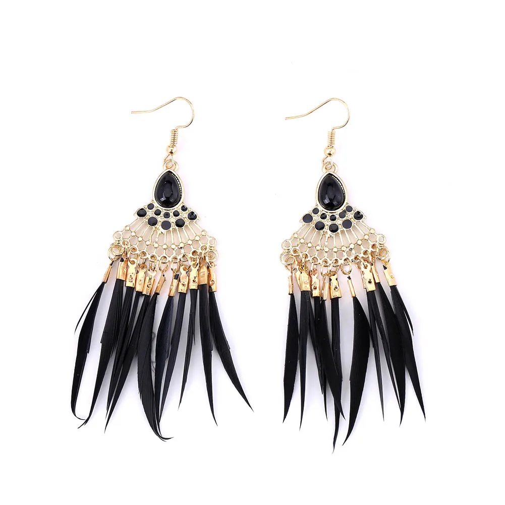 1 пара женские этнические длинные висячие серьги с перьями в богемном стиле