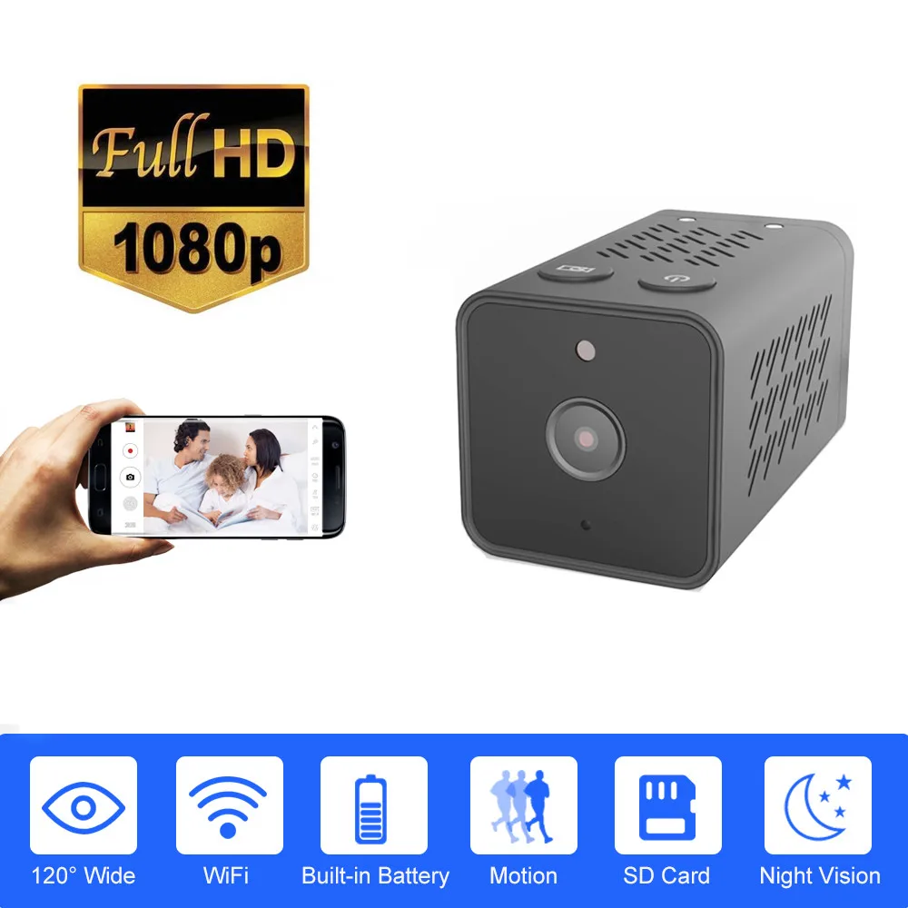 Мини wifi камера 1080P Двусторонняя аудио 120 градусов с широким обзором беспроводная