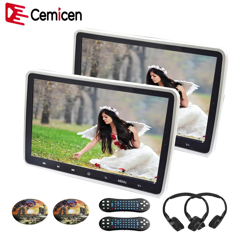 Cemicen 2 шт. 10 1 дюймов сенсорная кнопка Автомобильный подголовник монитор DVD видео
