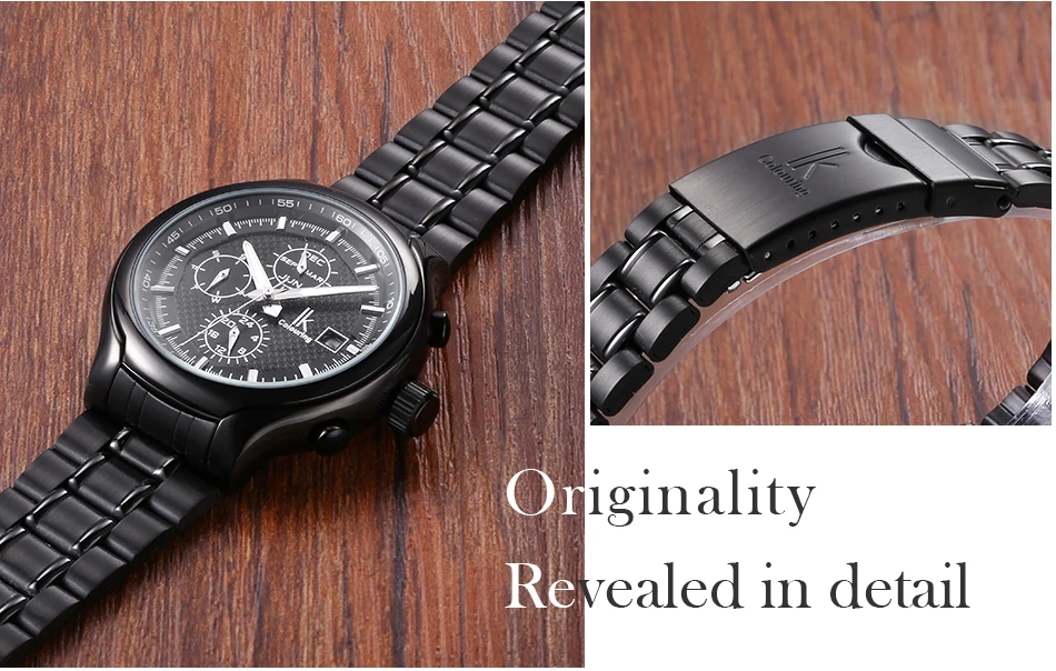 Известный бренд IK роскошные модные винтажные часы из нержавеющей стали с черным