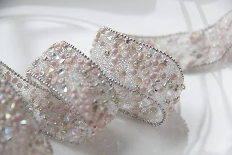 Высший класс 1 ярдов/партия 2 см розовые бусины блестящие стразы кружевные