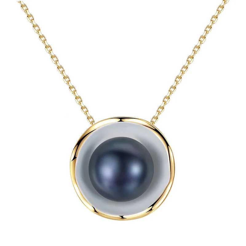 Очаровательное дизайнерское серебряное ожерелье с жемчугом, S925 ожерелье с натуральным жемчугом, подвеска на свадьбу, прекрасное ювелирное изделие, подарок, воротник - Цвет камня: black