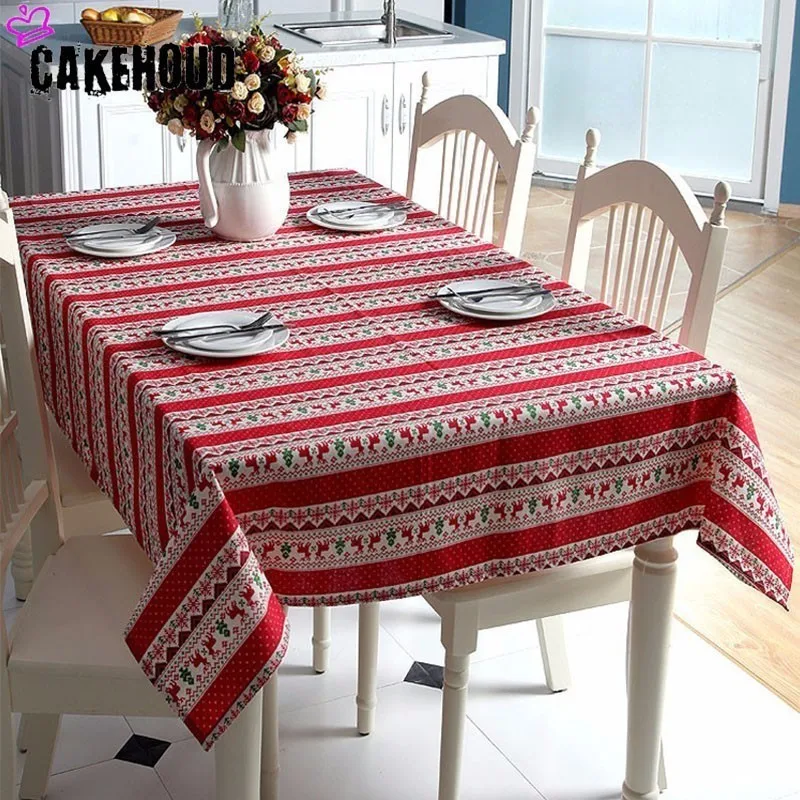 CAKEHOUD Рождественская скатерть полиэстер хлопок имитация маргарина Рождественская елка красный олень принт стол кофейная скатерть