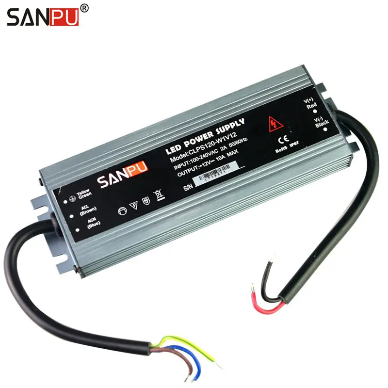 Sanpu-fonte de Alimentação de Led 12v dc à Prova Dágua 120w 10a Ip67 110v 220v Emissor de Luz Transformador Fino Alumínio Fonte de alimentação de comutação